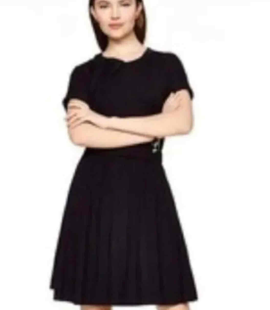 Kate Spade Women Short Sleeve Dress Black Flared Hem Dress with Bow Detail XS